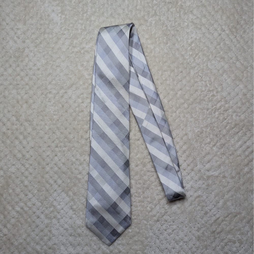 Mens Gray Plaid Silk‎ Tie Classic Modern Check Formal Wedding NWT